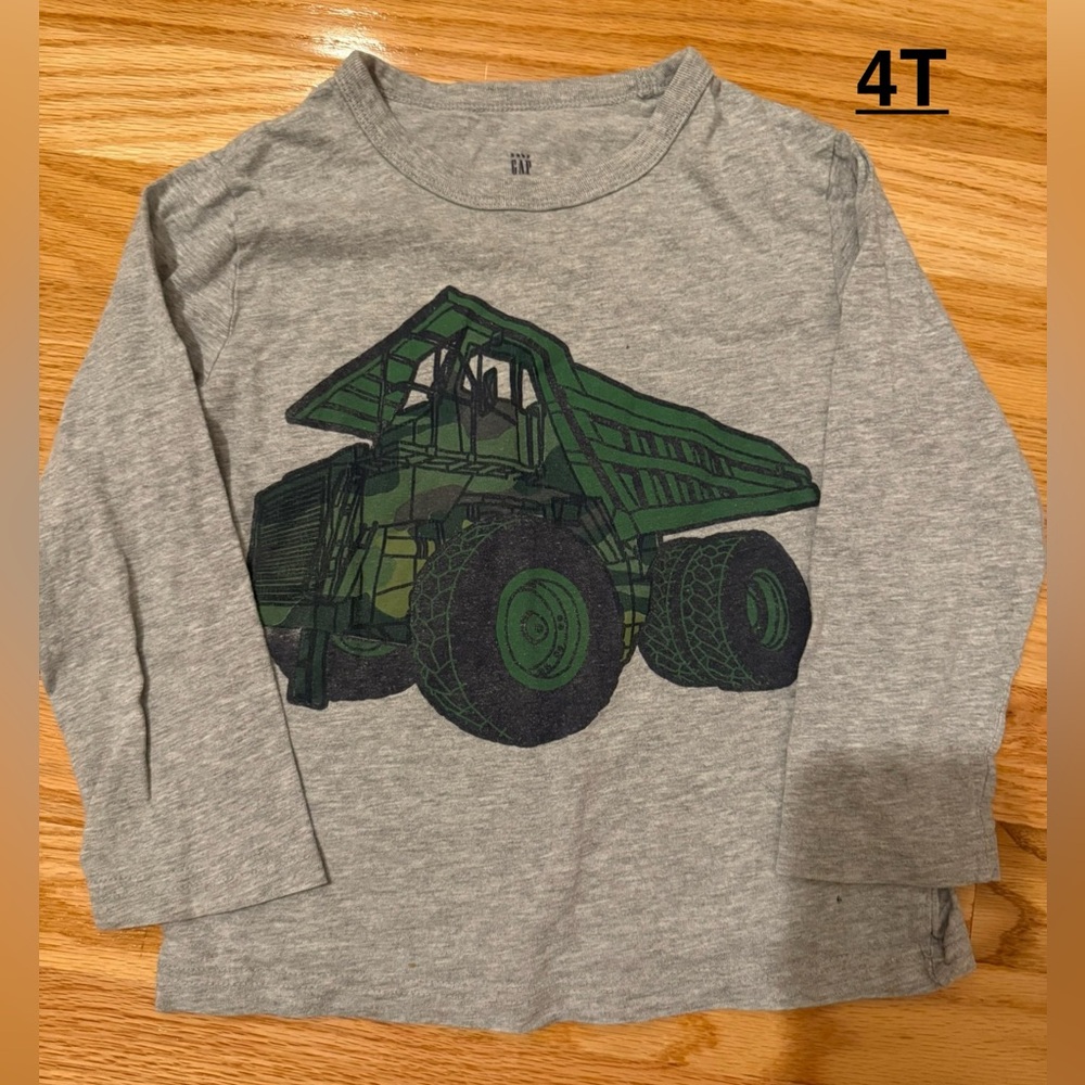 GAP Gray Long Sleeve Tee with Green Dump Truck